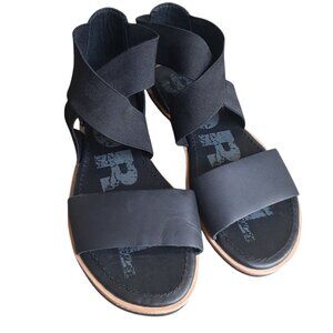 Sorel Ella Style 1787541010 Black Leather Flat Sandals SZ 7.5